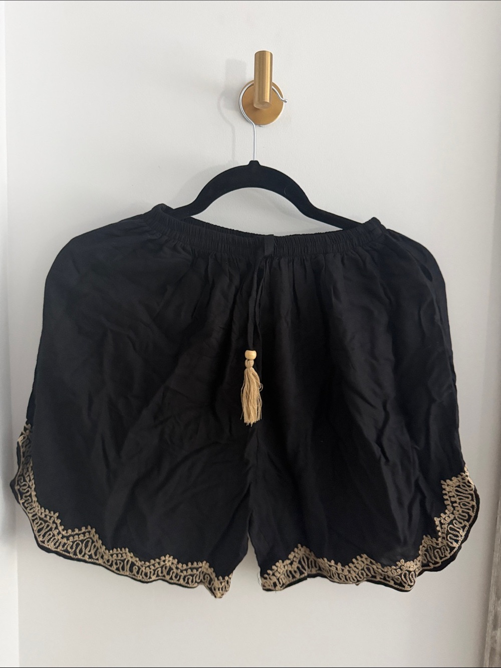 BaliMoon Black Embroidered Waist-Tie Women’s Shorts